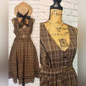 Brown Plaid Sleeveless Dress